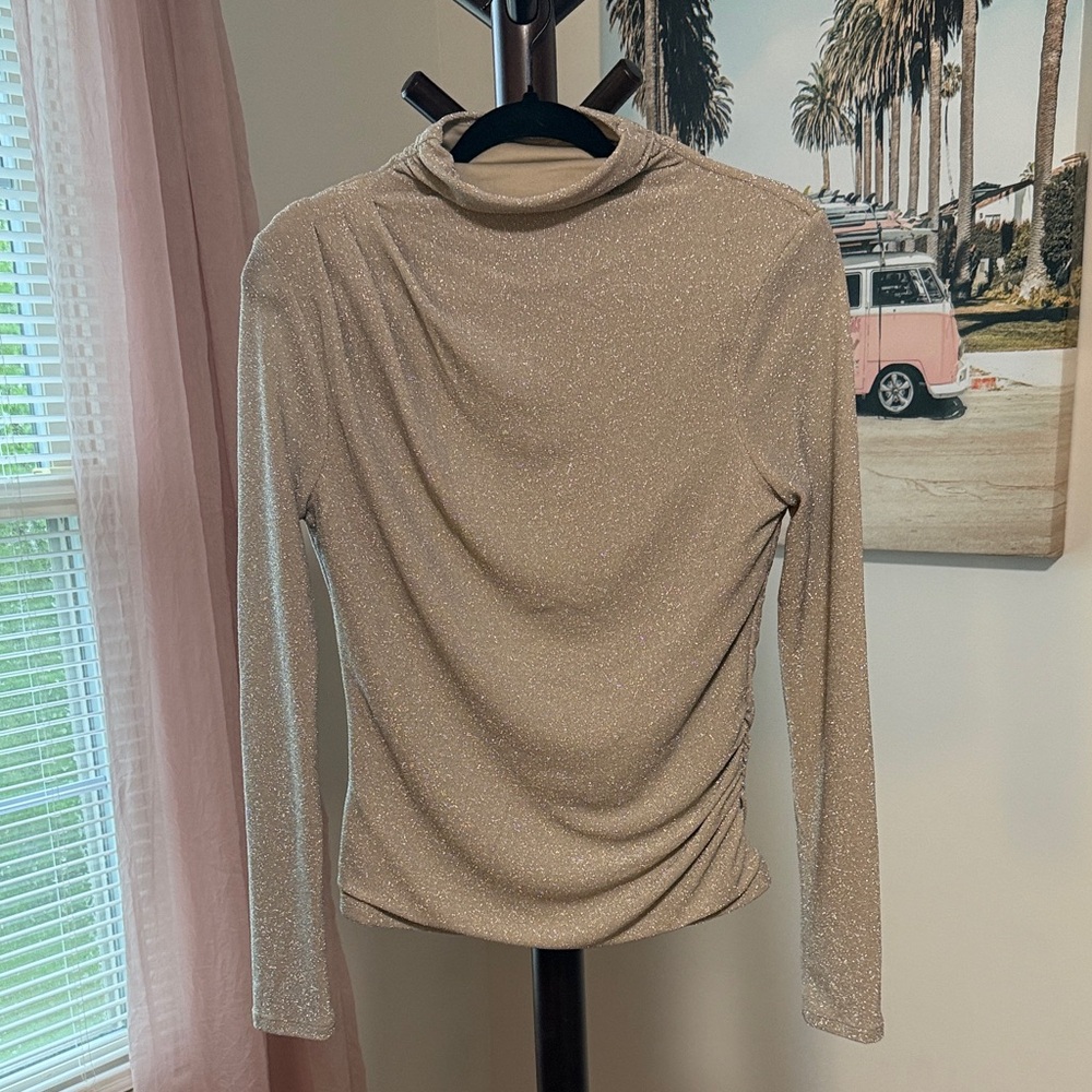 White House Black Market Sparkle Mock Neck Long-Sleeve Top - Cream